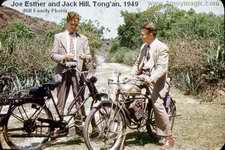 Joe Esther and Jack Hill on bibycles in Tong'an 1949
