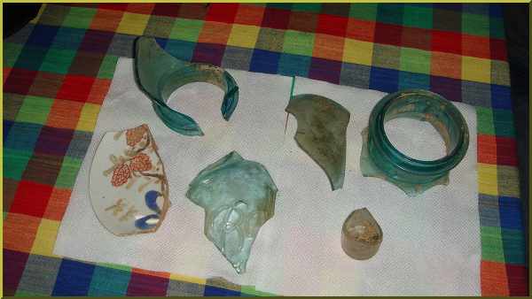masnory jar remnants and  shards that Sarah and Sammy Burgess found