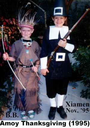 Thanksgiving Native American and Pilgrim in Xiamen, November 1995