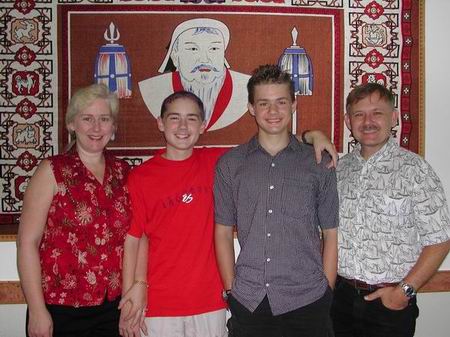 The Browns--Susan, Matthew, Shannon and Bill, in the Mongolian Restaurant in Xiamen  Amoy Magic--Guide to Xiamen and Fujian  tourism, history, culture, business, investment, trade, xiamen university