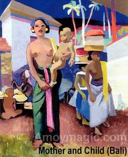 Teng Hiuk Chiu painted "Mother and Child" in Bali