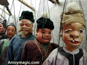 Quanzhou puppets / marionettes, on display in the Quanzhou marionette troupe's hall.  