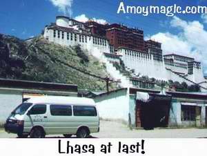 Lhasa at Last!  Our van in front of Potala Palace